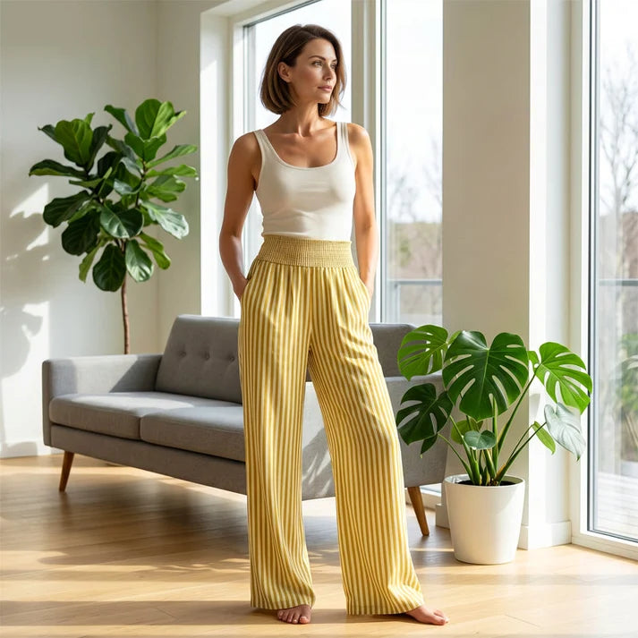 Women's Striped Elastic Waist Pants