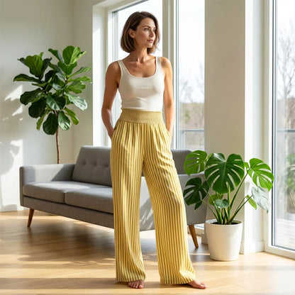 Women's Striped Elastic Waist Pants