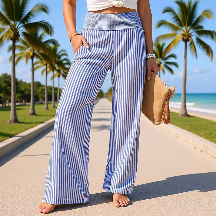 Women's Striped Elastic Waist Pants