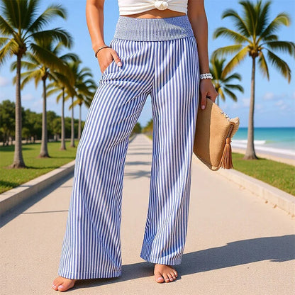 Women's Striped Elastic Waist Pants
