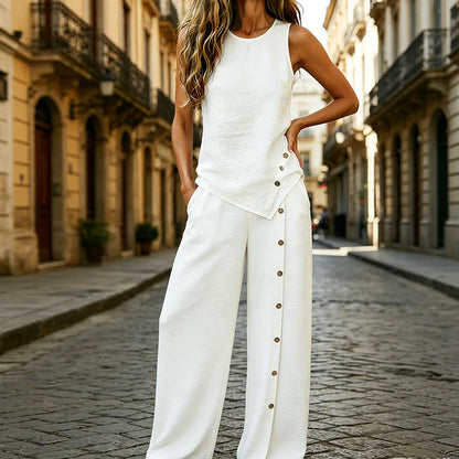 Women's Sleeveless Wide Leg Pants Set