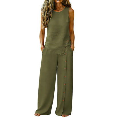 Women's Sleeveless Wide Leg Pants Set
