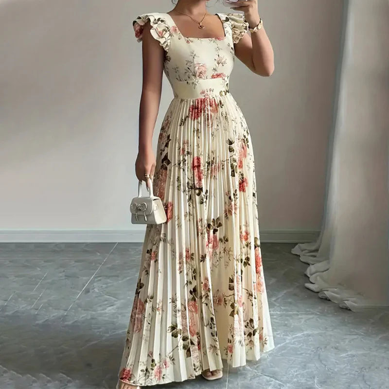 Women's Floral Pleated Maxi Dress