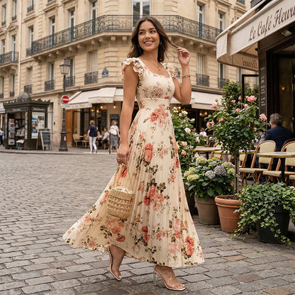 Women's Floral Pleated Maxi Dress