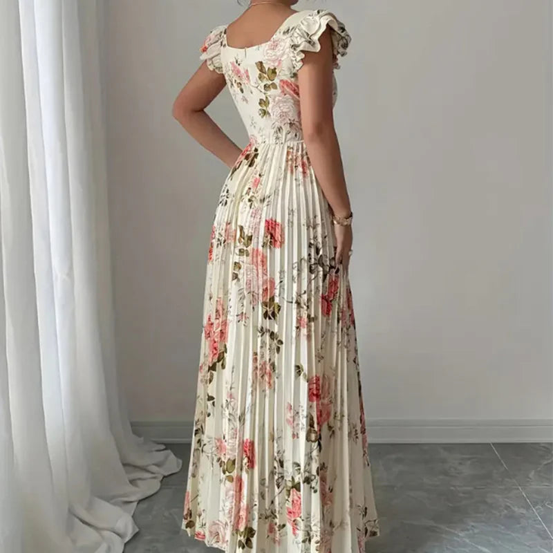 Women's Floral Pleated Maxi Dress