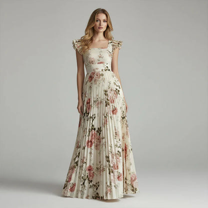 Women's Floral Pleated Maxi Dress