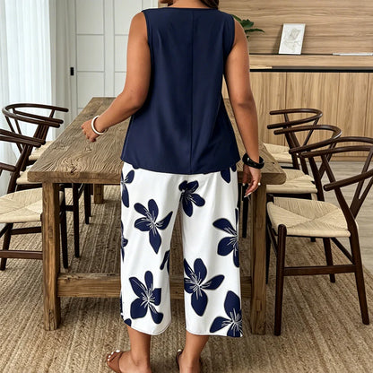 Floral Print Capri Pants & Asymmetrical Tank Top Two-Piece Set