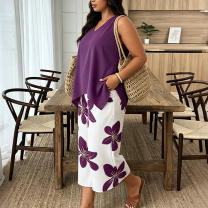 Floral Print Capri Pants & Asymmetrical Tank Top Two-Piece Set