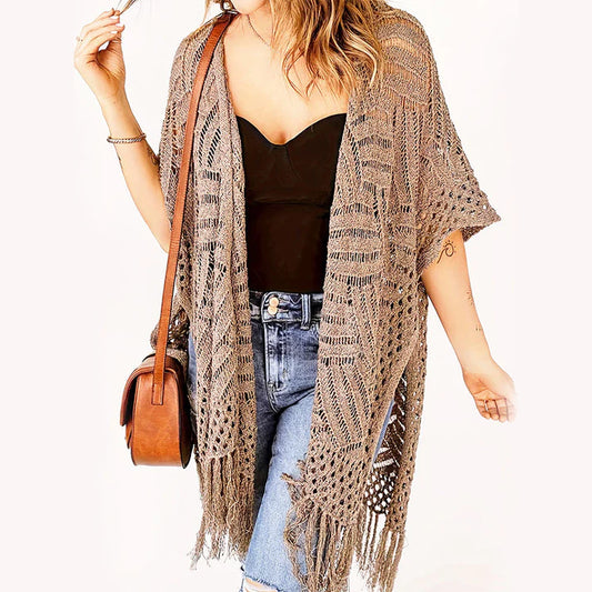 Women's Open-Front Knit Fringe Cover-Up