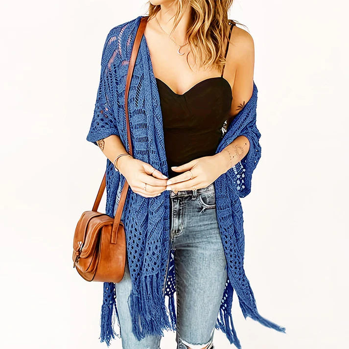 Women's Open-Front Knit Fringe Cover-Up