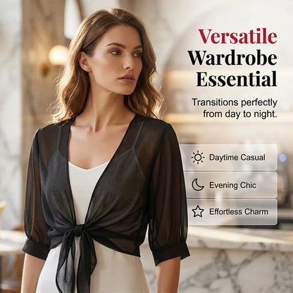 Women's Chiffon Tie-Front Shrug Cardigan