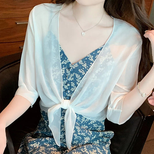 Women's Chiffon Tie-Front Shrug Cardigan