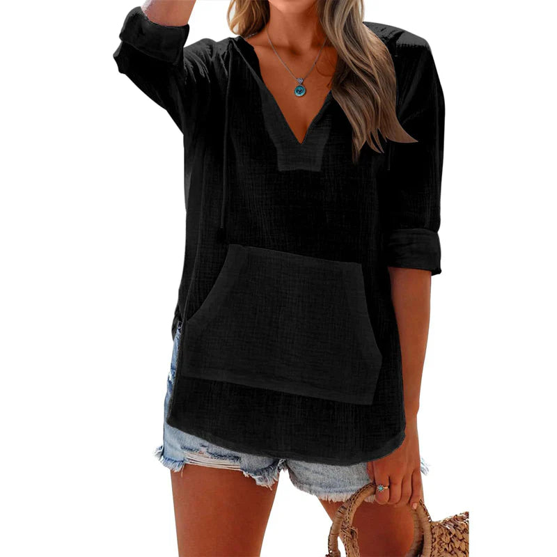 Women's Hooded V-Neck Pullover Top