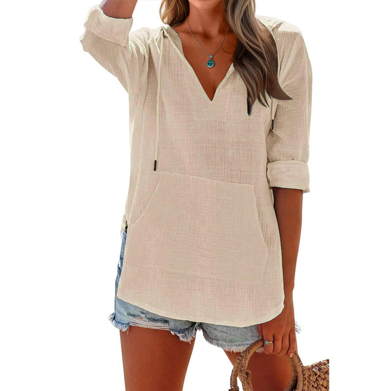 Women's Hooded V-Neck Pullover Top