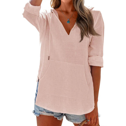 Women's Hooded V-Neck Pullover Top