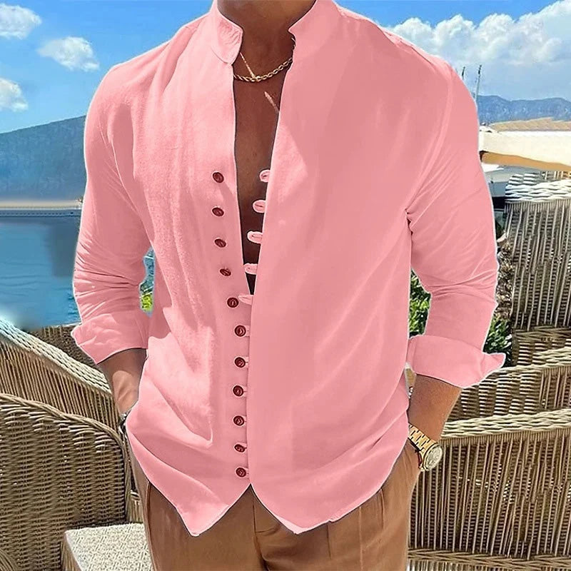Men’s Stand-Collar Button-Front Shirt