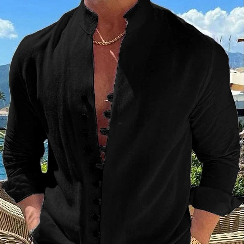 Men’s Stand-Collar Button-Front Shirt