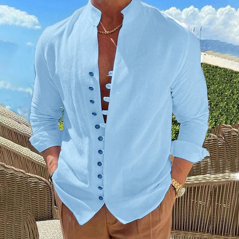 Men’s Stand-Collar Button-Front Shirt
