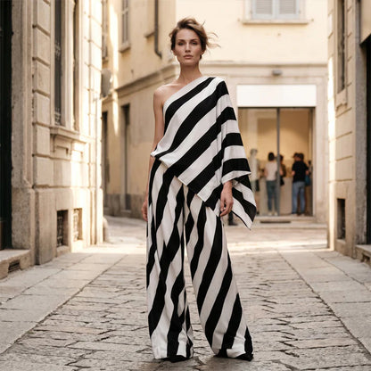 Women's One-Shoulder Striped Two-Piece Set