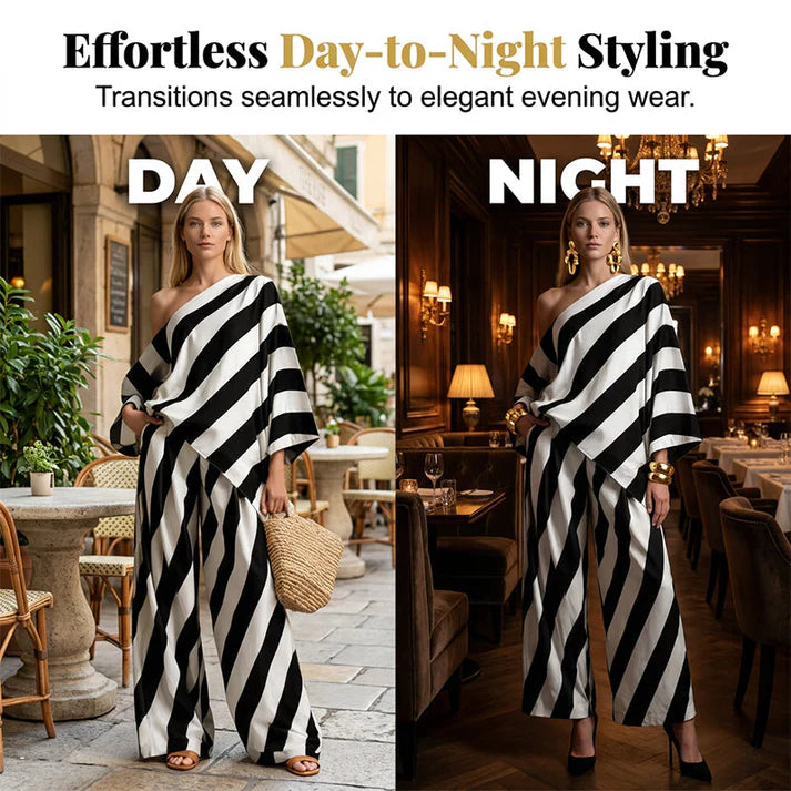 Women's One-Shoulder Striped Two-Piece Set
