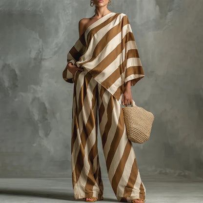 Women's One-Shoulder Striped Two-Piece Set