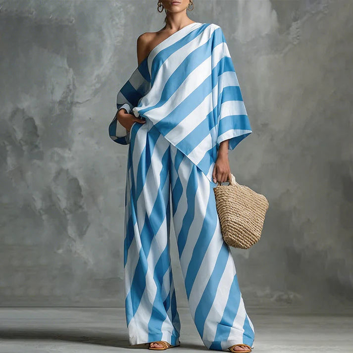 Women's One-Shoulder Striped Two-Piece Set