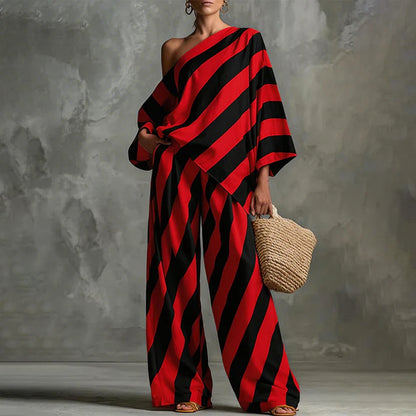Women's One-Shoulder Striped Two-Piece Set