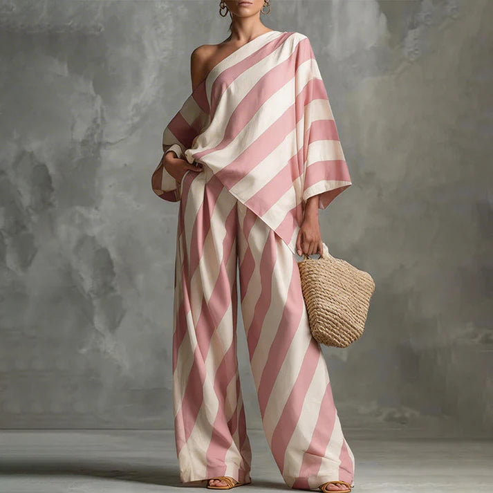 Women's One-Shoulder Striped Two-Piece Set