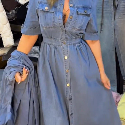Women's Button Front Denim Shirt Dress