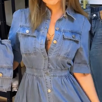 Women's Button Front Denim Shirt Dress