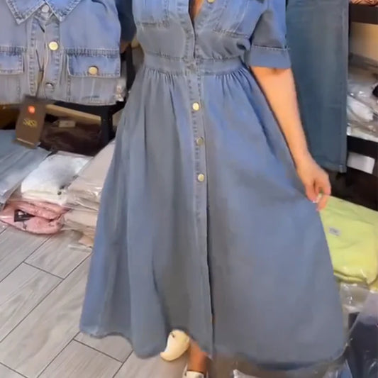 Women's Button Front Denim Shirt Dress