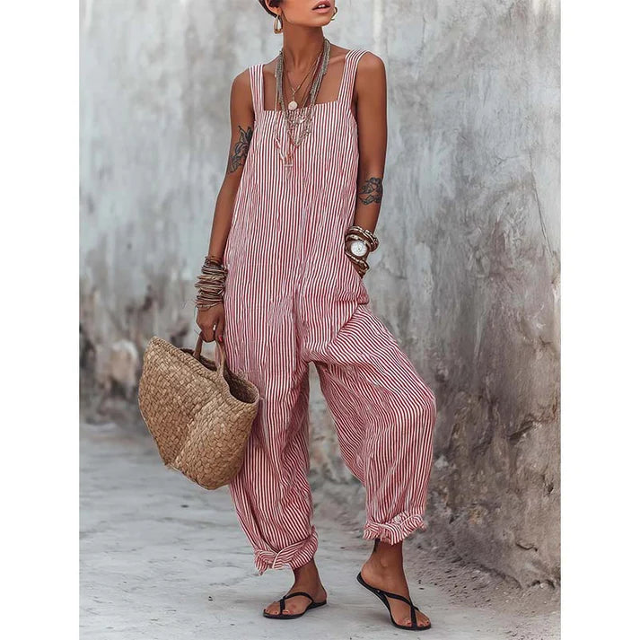 Women's Striped Sleeveless Wide Leg Jumpsuit