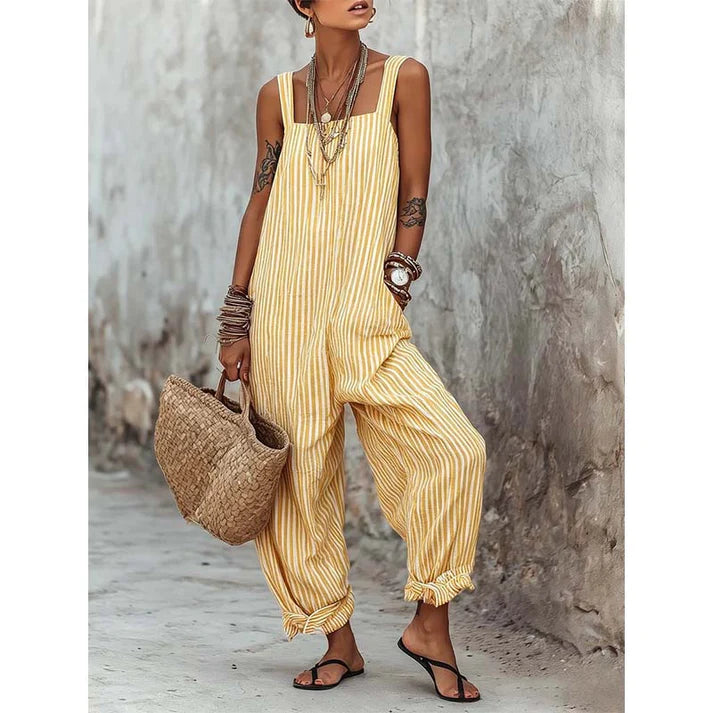 Women's Striped Sleeveless Wide Leg Jumpsuit
