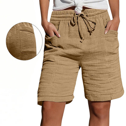 Women's Textured Drawstring Pocket Shorts