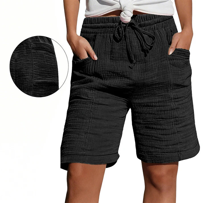 Women's Textured Drawstring Pocket Shorts