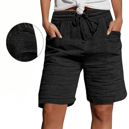 Women's Textured Drawstring Pocket Shorts