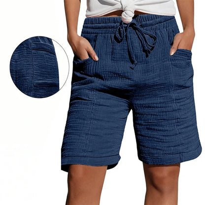 Women's Textured Drawstring Pocket Shorts