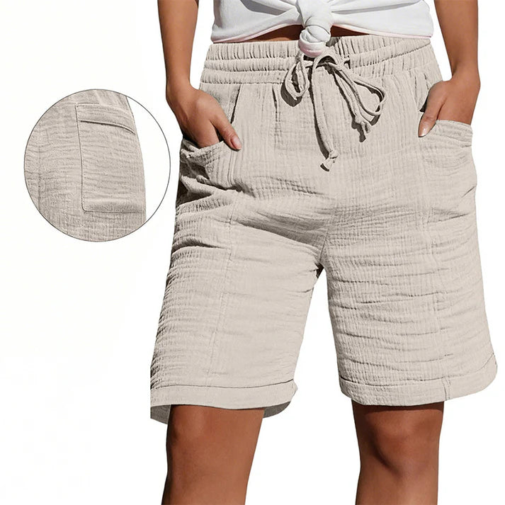 Women's Textured Drawstring Pocket Shorts