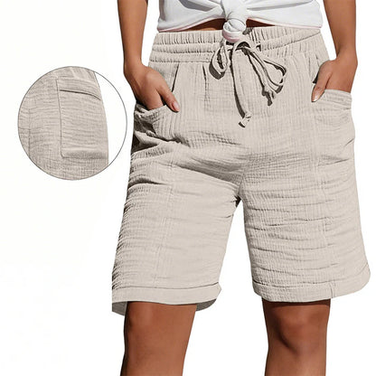 Women's Textured Drawstring Pocket Shorts