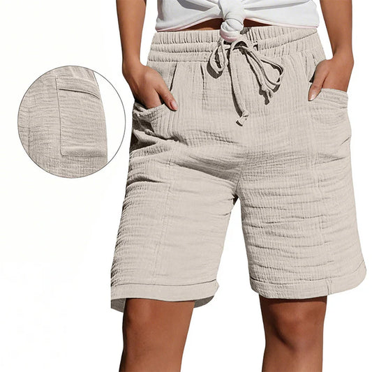 Women's Textured Drawstring Pocket Shorts