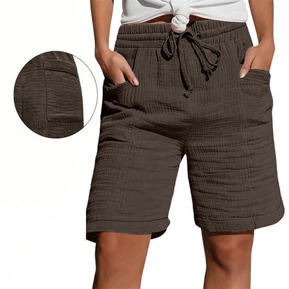 Women's Textured Drawstring Pocket Shorts