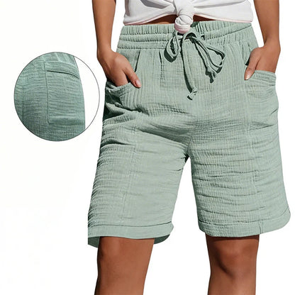 Women's Textured Drawstring Pocket Shorts
