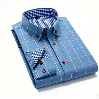 Men's Windowpane Button-Down Long Sleeve Shirt