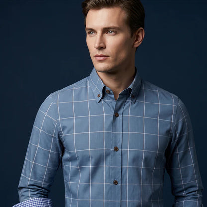 Men's Windowpane Button-Down Long Sleeve Shirt