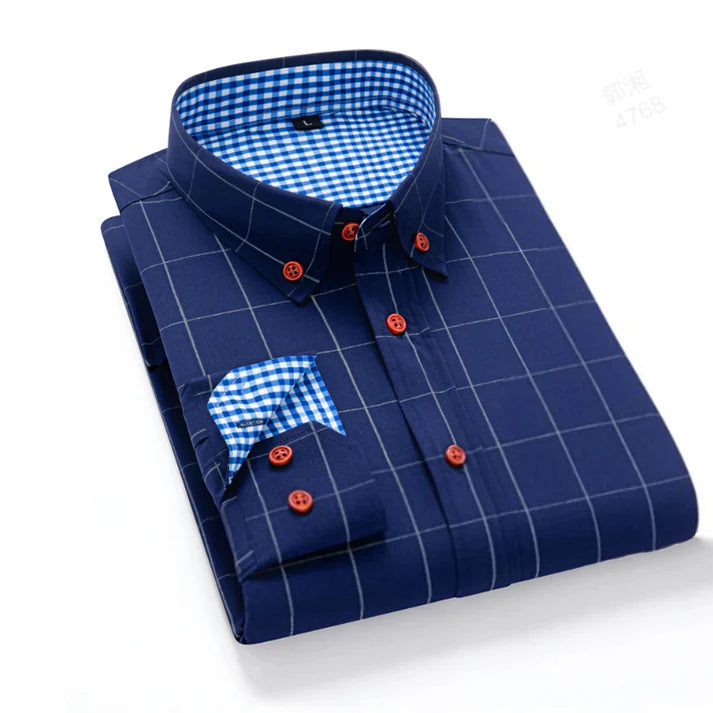 Men's Windowpane Button-Down Long Sleeve Shirt