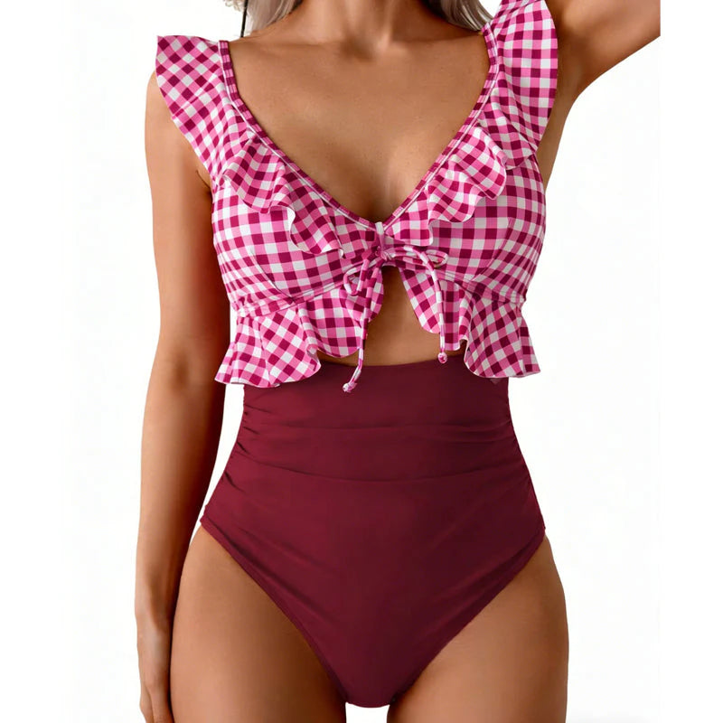 Women's Ruffled V-Neck One-Piece Swimsuit