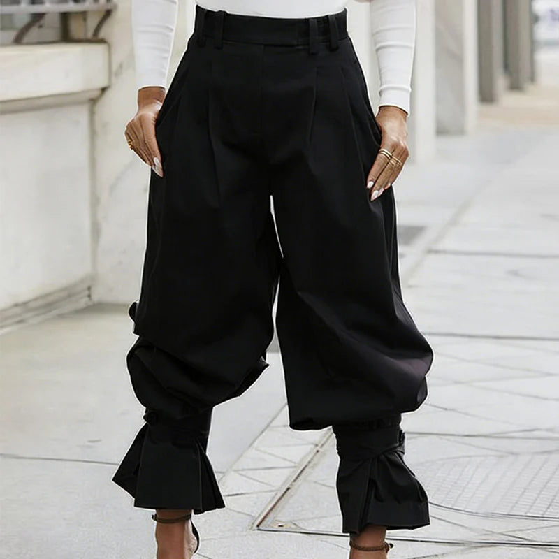 Women's Pleated Lantern Pants with Ruffled Cuffs