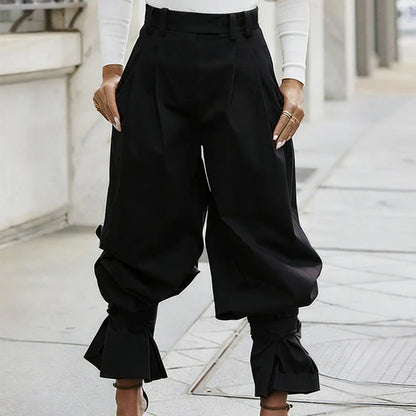 Women's Pleated Lantern Pants with Ruffled Cuffs