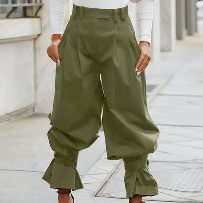 Women's Pleated Lantern Pants with Ruffled Cuffs