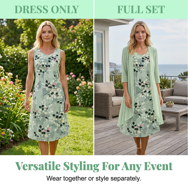 Women's Floral Dress & Layered Cardigan Set